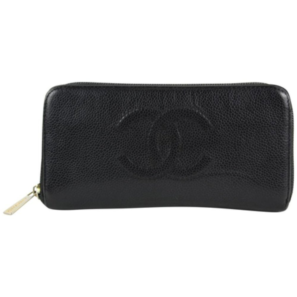 Chanel Black Caviar Leather CC Logo L-Gusset Zip